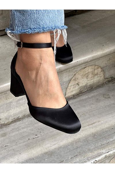 Atelierby DS Black Satin Bracelet Mary Jane Women's High Heels