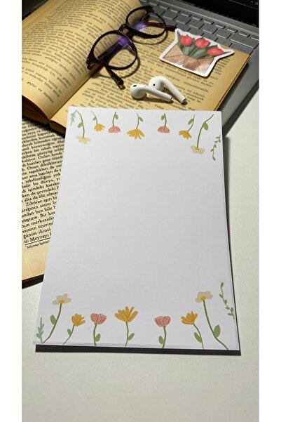 Handeto Kraft لوحة ملاحظات ملونة بنمط الأزهار - دفتر ملاحظات مقاس A5، دفتر ملاحظات مع فتحة سحب وغراء