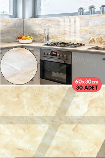 Munico 30 Pc Sarı Mermer Alüminyum Plastik Panel Duvar Kendinden Yapışkanlı F...