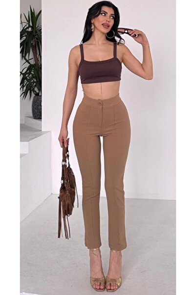 Paw Garage Women's Diane High Waist Recovery Lycra Narrow Leg Grass Fabric Pants