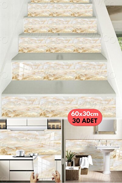Munico 30 Adet 60 Cm Sarı Banyo Mutfak Yer Döşeme Köpük Fayans Gerçekçi  Merm...