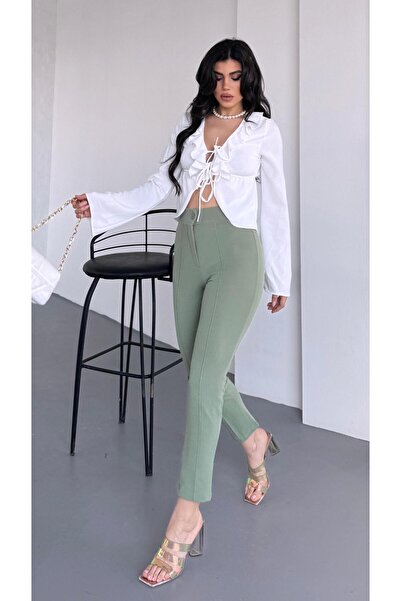 Paw Garage Women's Diane High Waist Recovery Lycra Narrow Leg Grass Fabric Pants