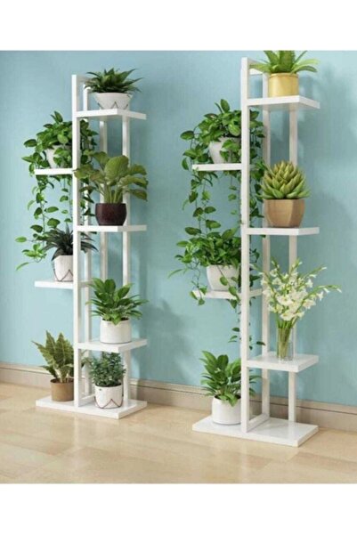 adımshops Adm , Çiçeklik, 6 Bölmeli Raf, Metal Çerçeveli Dikey Beyaz, Saksılı...