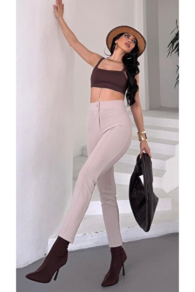 Paw Garage Kadın Diane Yüksek Bel Toparlayıcı Likralı Dar Paça Çimalı Kumaş Pantolon