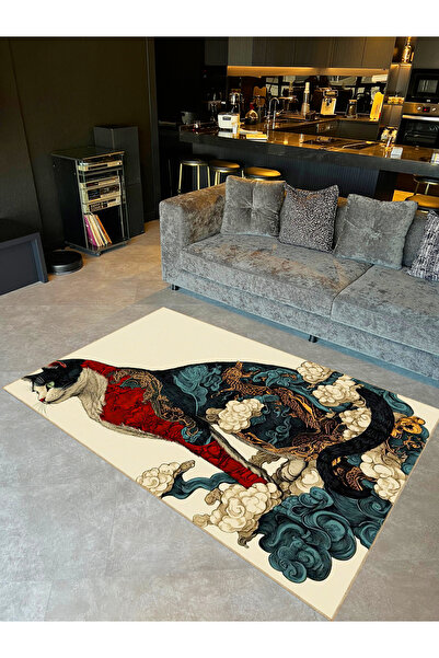 Rugs Modern Halı Tuğrul Koleksiyonu Çiçek ve Duman Motifli Soyut Kedi Desenli...