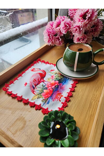 Runner Supla Home 2 adet dekoratif pembe flamingo desenli kokteyl sunum peçet...