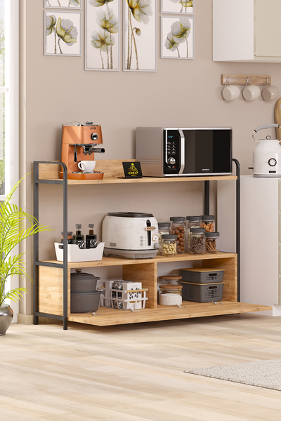 Cosargroup Mutfak Standı 2 Kapaklı 4 Raflı Kahve Köşesi Mutfak Rafı Mutfak Bangosu Dekoratif Çok Amaçlı Bango