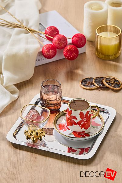 decorev Luxury Square Accessory Stainless Steel 4-Piece Silver Color Coffee, Tea, Decorative Presentation Serving Tray