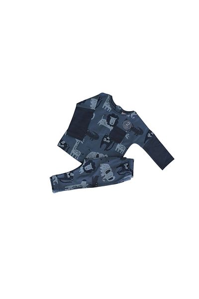Next Baby Cotton Navy Blue Animal Patterned Long Sleeve Bottom Top Set