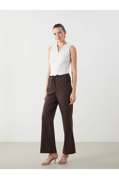 LC Waikiki Lcwaikiki Classic Brown Elastic Waist Wide Leg Women's Trousers