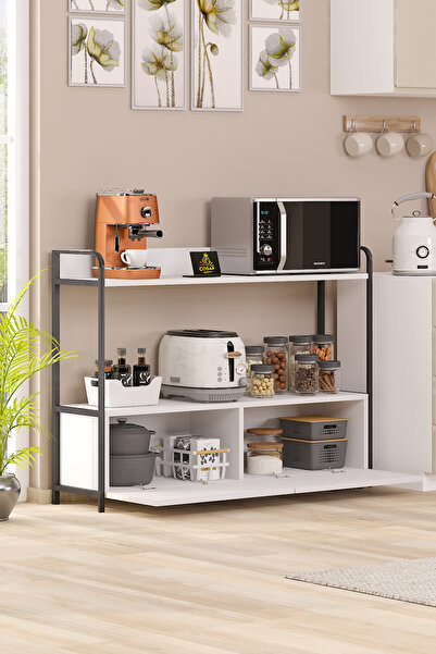 Cosargroup Mutfak Standı 2 Kapaklı 4 Raflı Kahve Köşesi Dekoratif Çok Amaçlı Bar Masası