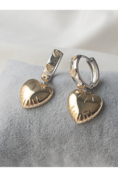 Vitastyle 316L Steel Mix Color Zircon Stone Heart Engraving Detail Women's Earrings