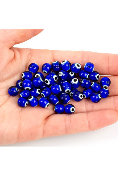 yfhobi 3 Adet - 8 mm Yuvarlak Cam Nazar Takı Aparatı, Mavi Renk Nazar Boncuğu...