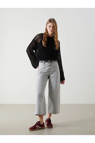 LC Waikiki Pantaloni de jeans pentru femei XSIDE gri cu talie cu curea