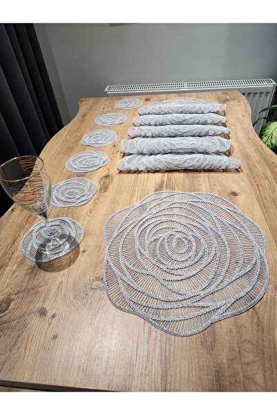 YALINSHOME Home Textile Dowry Luxury American Service Runner Supla Silver Glitter 12 Pieces (6 Supla 6 Coasters)