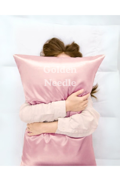Golden Needle Ποιοτική Μεταξωτή Σατέν Μαξιλαροθήκη 50x70 εκ., Μεταξωτή Σατέν Πόρπη Πούδρα Ροζ