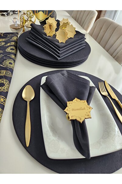 Runner Supla Home 6 adet Ramazan özel BİSMİLLAH yazılı peçete halkası ve 6 ad...