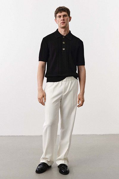 H&M Regular Fit Cable-knit polo shirt