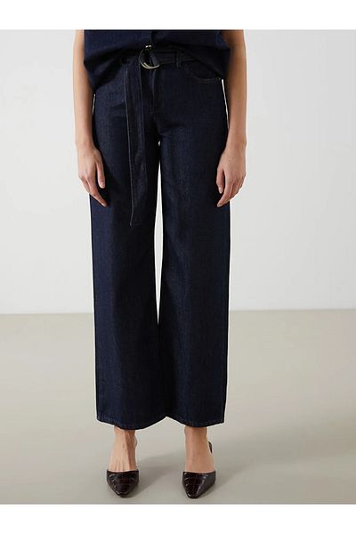 LC Waikiki Blugi LCW Indigo Talie cu centură Wideleg Pantaloni blugi pentru femei