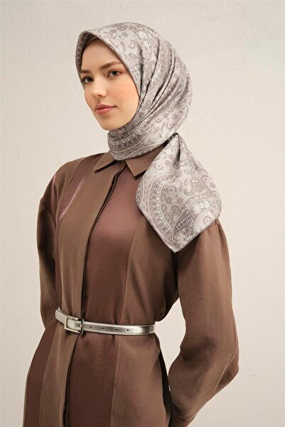 Armine Μεταξωτό Φουλάρι 2025 Καλοκαίρι - 9304-02 Γκρι καπνιστό Sura