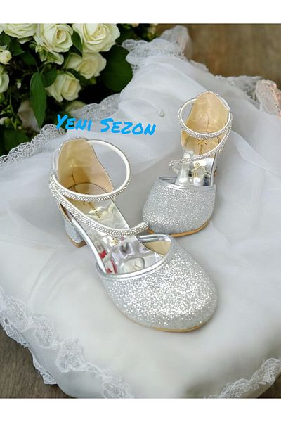 PATİK BEBE PANTOFI DE ROCHIE DE SEARĂ CU TACURI DE CULOARE ARGINTIE PENTRU FETE