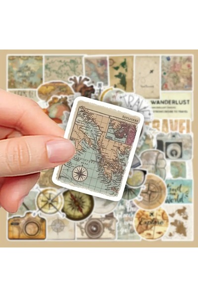 Major Selection 50'Lİ  Vintage Travel Map Stickers Set , Seyahat Sticker Seti Laptop Notebook Tablet Sticker Seti