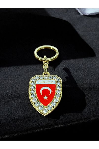GLANZEND Zircon Stone Gold Türkiye Flag Themed Keychain