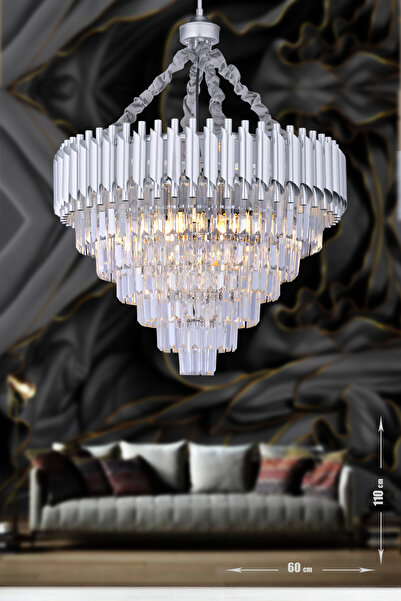 Avizemoda Palmira 60 cm'lik Kristal Taşlı Lüks Avize - (gümüş-yaldız renk)