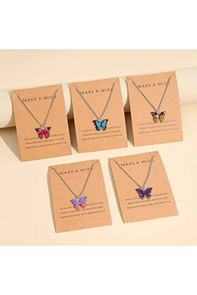 Choice AY53723025 مجموعة قلادات على شكل فراشة ملونة من 5 قطع على طراز بوهو للنساء على الطراز الكوري