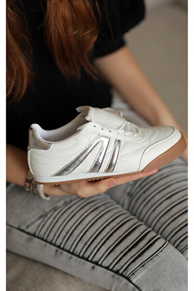 EREN SHOES BAG Αθλητικά παπούτσια BIANCA με κορδόνια με ασημί λεπτομέρεια από καουτσούκ