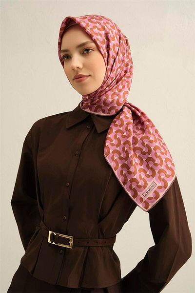 Armine Patterned Pure Silk Twill Scarf 9321- 31