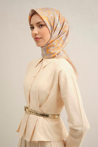 Armine Eșarfă din twill de mătase pură cu model etnic 9304- 37