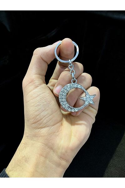 GLANZEND Silver Moon Star Keychain with Zircon Stone