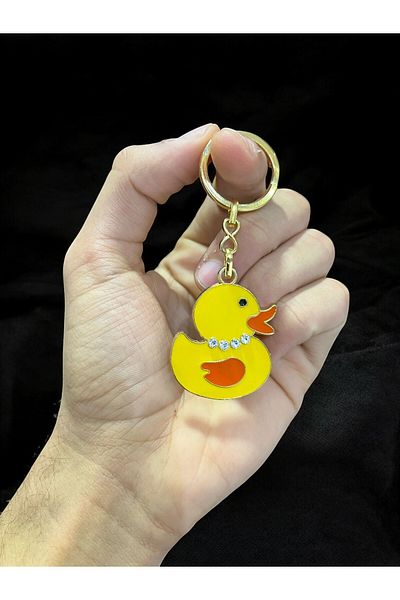 GLANZEND Zircon Stone Gold Plated Duck Keychain