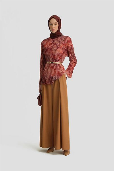 Armine Dark Red Pleated Blouse 25Y3703