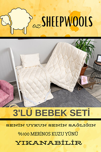 ozsheepwools BEBEK YORGAN&PED&YASTIK 3'LÜ SET-%100MERİNOS YÜN İÇ DOLGU - %100...