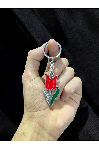 GLANZEND Silver Tulip Keychain with Zircon Stone