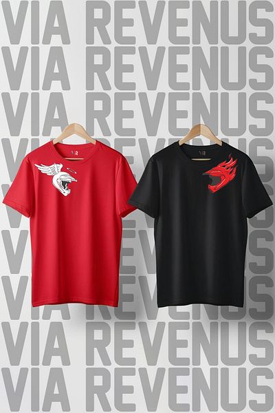 Vordevia Biker Couples Helmet Printed Wide Cut Crew Neck Lover Combination Tshirt