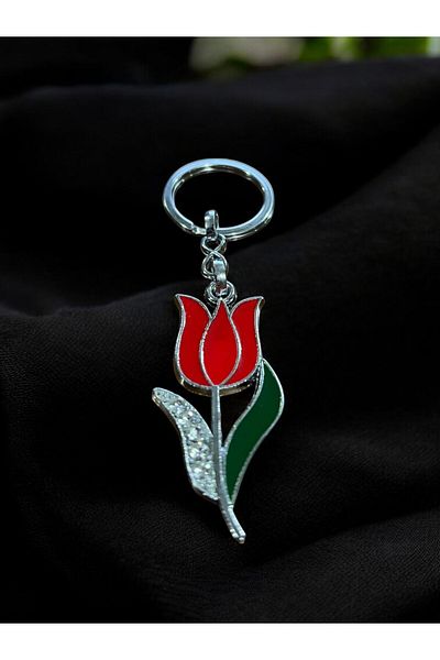 GLANZEND Silver Tulip Keychain with Zircon Stone