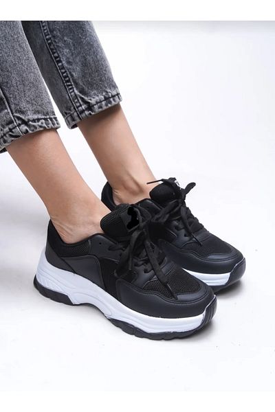 Elit 678 Black Lightweight Comfortable High Sole Women's Sneakers