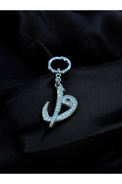 GLANZEND Silver Elif Vav Keychain with Zircon Stone
