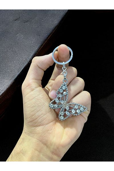 GLANZEND Silver Butterfly Keychain with Zircon Stone