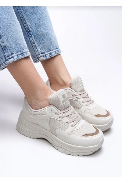 Elit 678 Beige Lightweight Comfortable High Sole Women's Sneakers