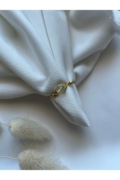 Pel Design Minimal Crystal Quartz Stone Gold Wire Ring