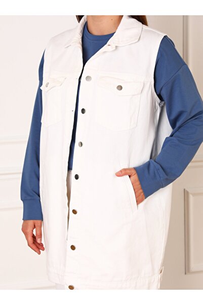 ALİA Plus Size Sleeveless Denim Vest - White - Alia