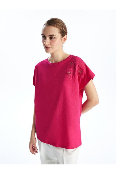 LC Waikiki Γυναικείο μπλουζάκι με κέντημα LCWAIKIKI Classic Crew Neck