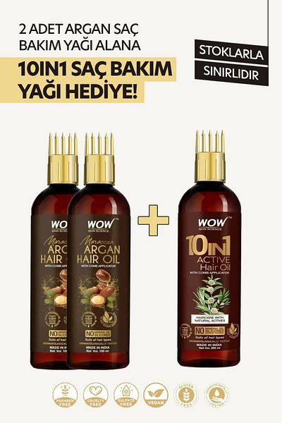 WOW Skin Science Argan Hair Oil - 10 in 1 Set, 100X3 ml Gift or Set of 3 (Limited Stock)