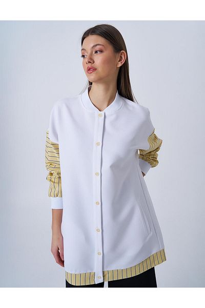 KYR College Collar Garnished Tunic Optical White