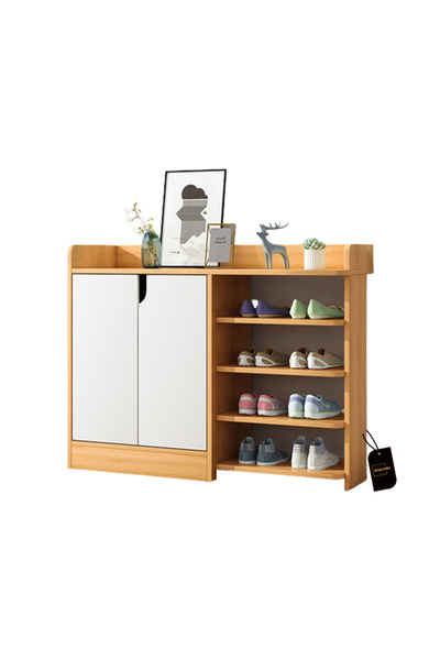 sharpdo Shoe Rack Simple Door Multi-layer Storage Shelf Home Indoor Solid Woo...