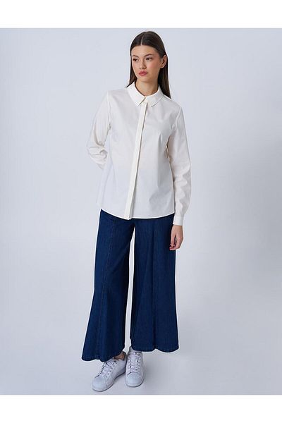 Kayra Γιακάς Poplin Tunic - Πουκάμισο Ecru